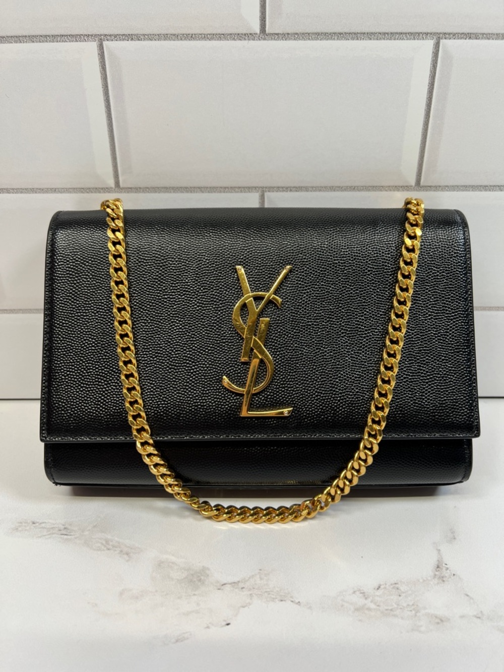 YSL Yves Saint Laurent Pebbled Leather Small Kate Shoulder Bag Crossbody Purse